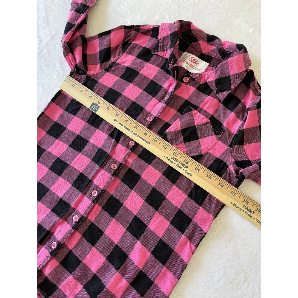 Justice Girls 14/16 Pink Black Buffalo Plaid Flannel Button Up Shirt Cotton